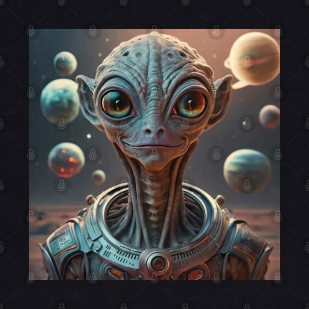 Extraterrestrial alien portrait smiling grey with ears by VioletAndOberon